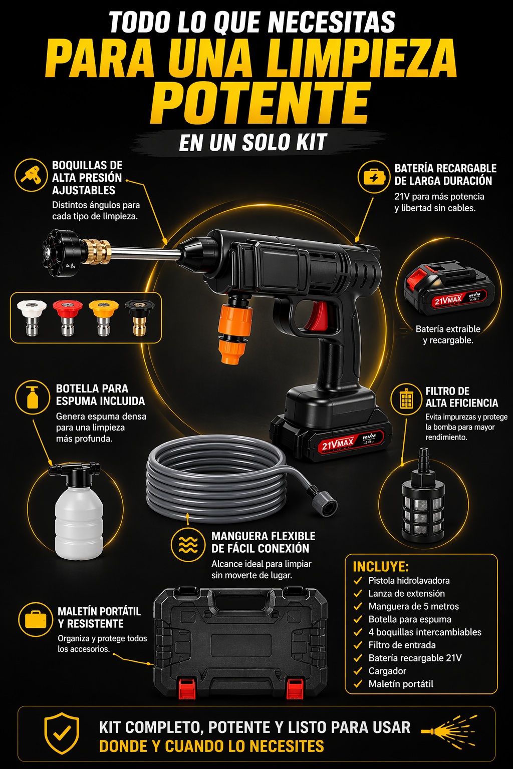 PROMO Kit Premium™ de Limpieza Profesional Hidrolavadora – Sistema Completo Sin Cables
