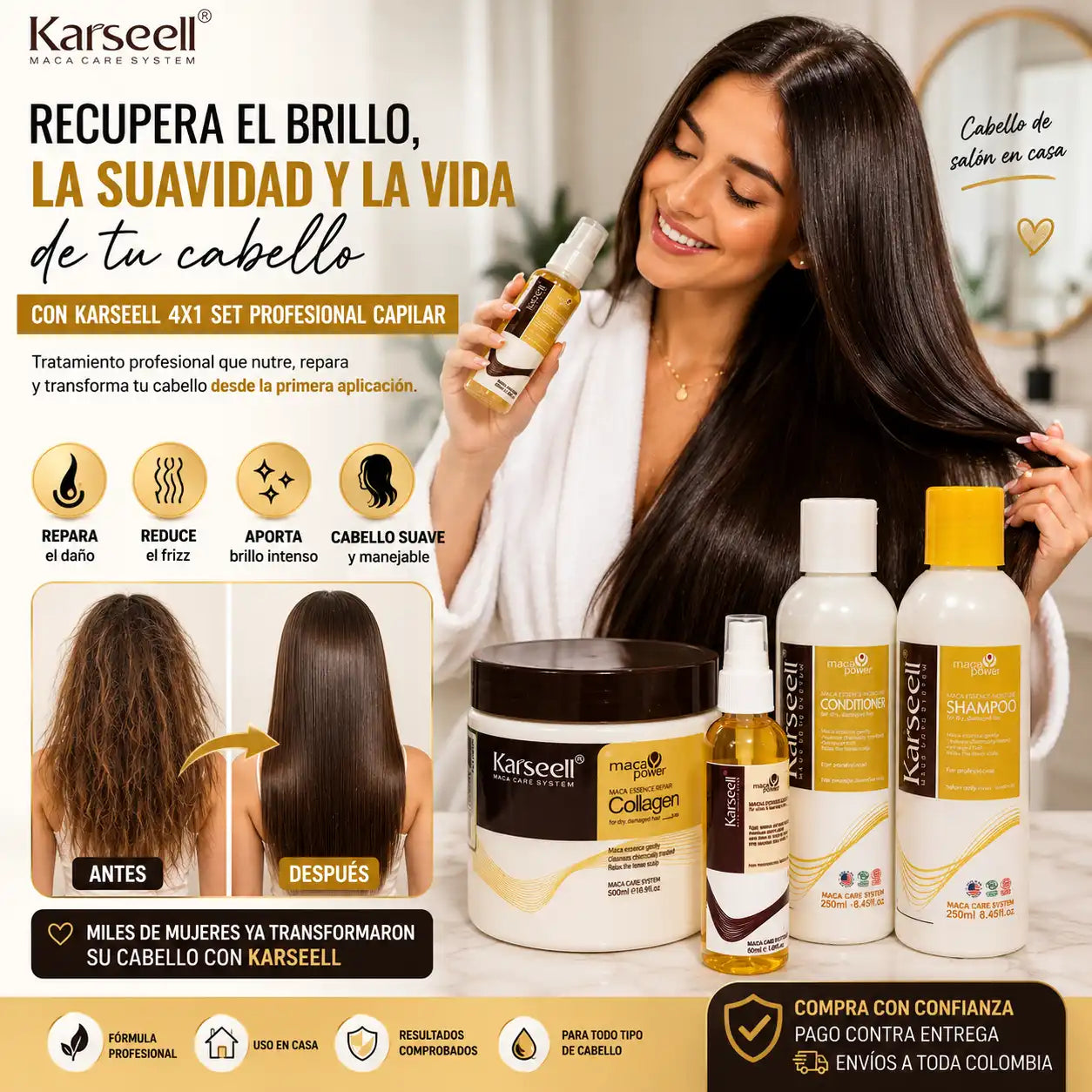 KARSEELL 4x1 SET PROFESIONAL CAPILAR-Despídete del cabello seco y maltratado