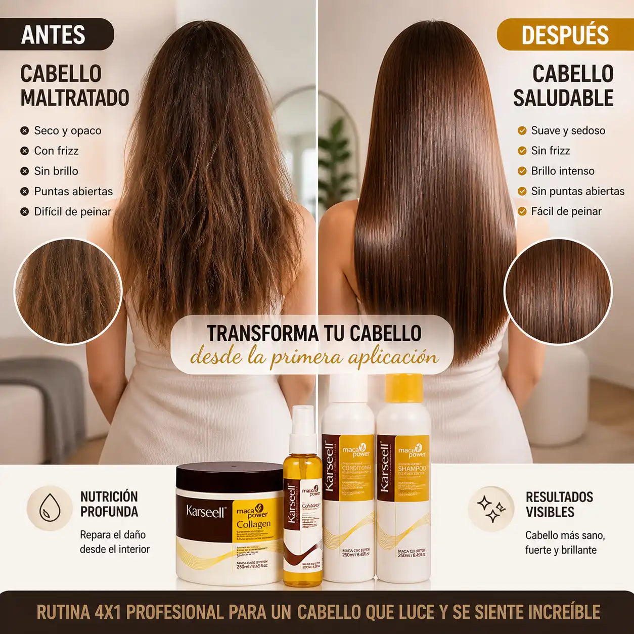 KARSEELL 4x1 SET PROFESIONAL CAPILAR-Despídete del cabello seco y maltratado