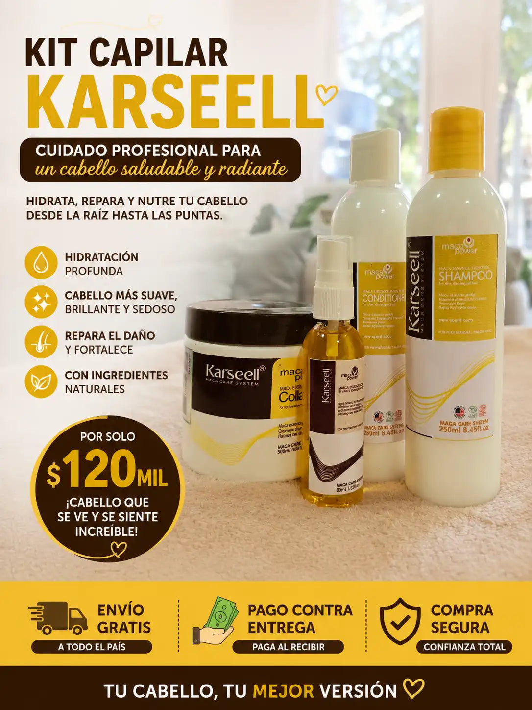 KARSEELL 4x1 SET PROFESIONAL CAPILAR-Despídete del cabello seco y maltratado