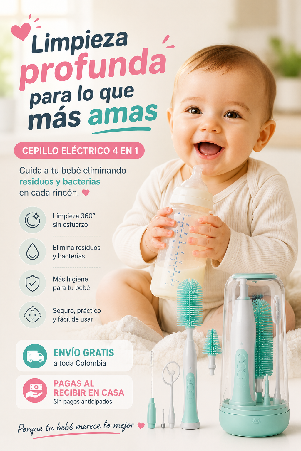CleanSpin™ - Cepillo Eléctrico de Silicona para Teteros y Vasos 4 en 1