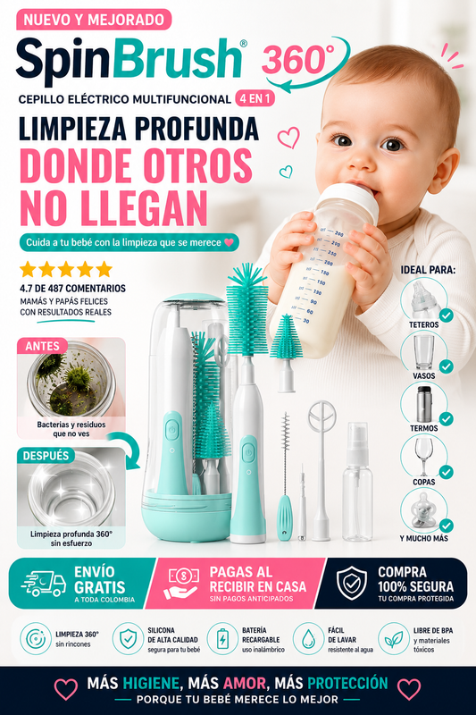 CleanSpin™ - Cepillo Eléctrico de Silicona para Teteros y Vasos 4 en 1